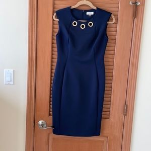 Calvin Klein Navy Blue Dress with Gold Accents